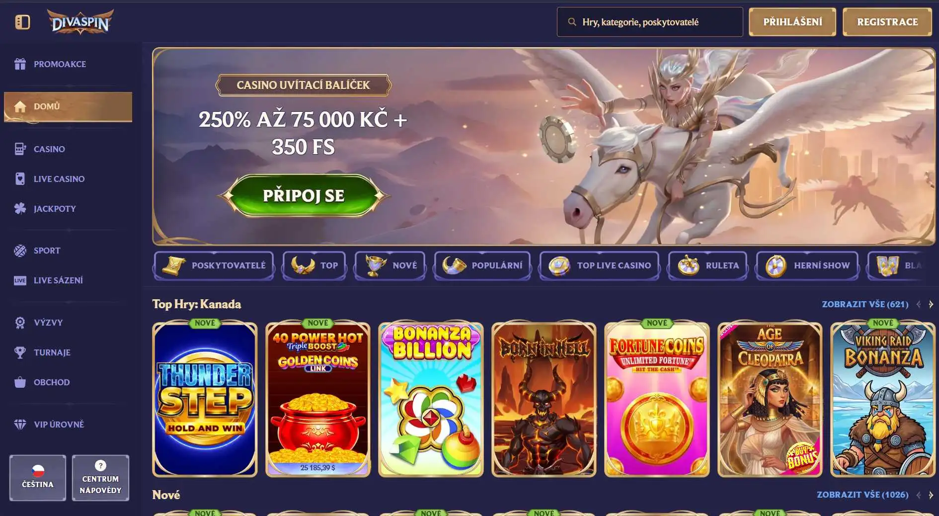 Divaspin casino screen
